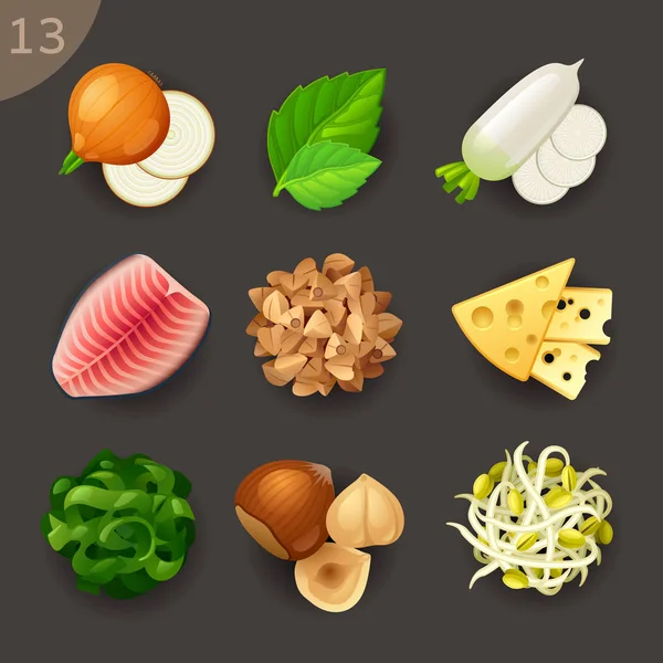 Set Van Cartoon Stijl Verschillende Voedingsmiddelen Nieuwe Voedselingrediënten — Stockvector