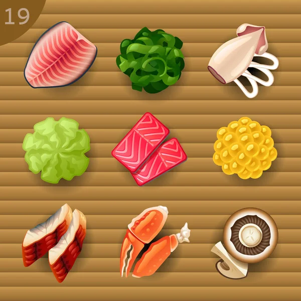 Conjunto Estilo Dibujos Animados Varios Ingredientes Alimentarios — Vector de stock