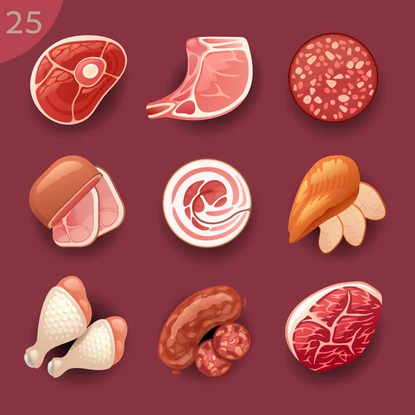 Conjunto Estilo Dibujos Animados Varios Ingredientes Alimentarios — Vector de stock