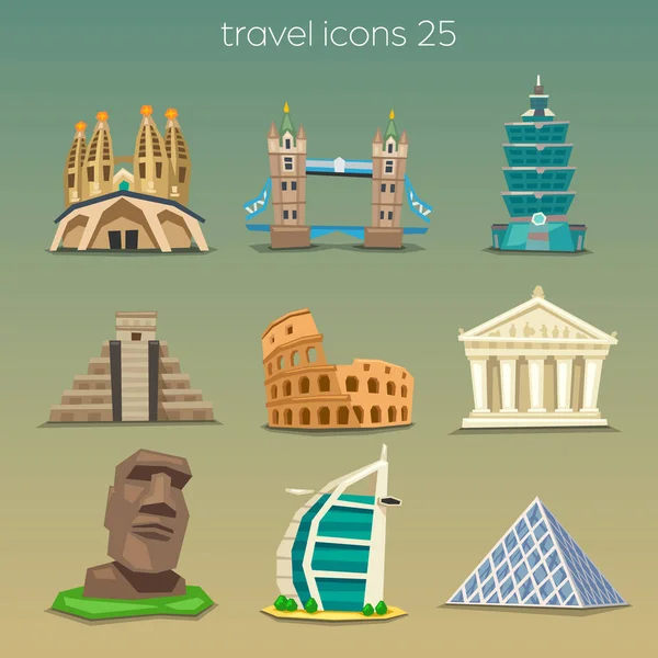 Set Cartoon Style Travel Icons — Stock Vector