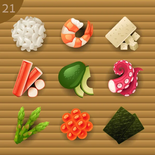 Set Cartoon Style Various Food Ingredients Stock Illustration