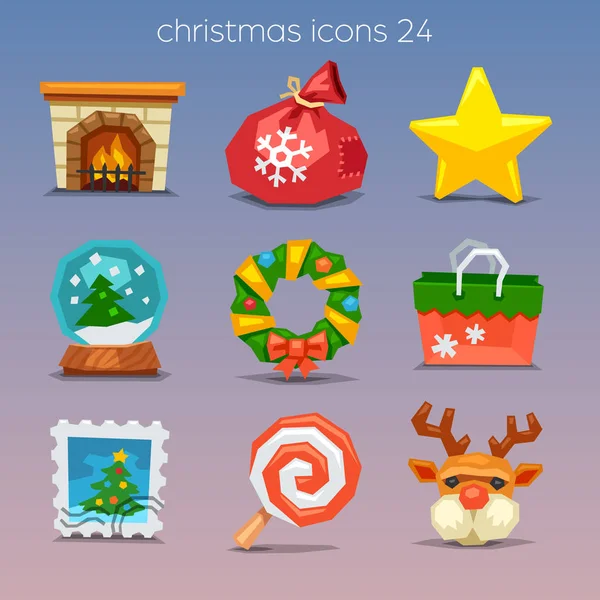 Funny Merry Christmas Icons Set Stock Illustration