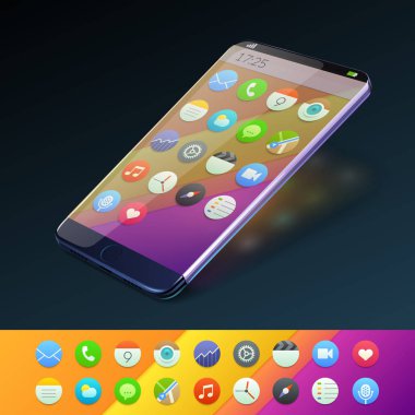 siyah arka plan üzerine multimedya simgeler ile Smartphone