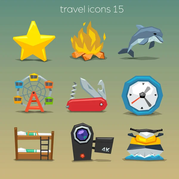 Set Cartoon Style Travel Icons — Stock Vector