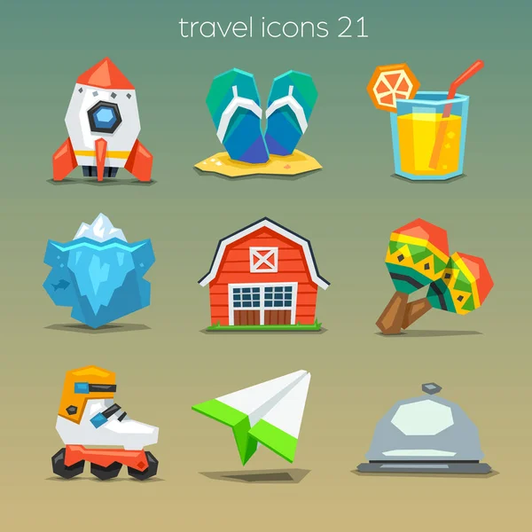 Set Cartoon Style Travel Icons — Stock Vector