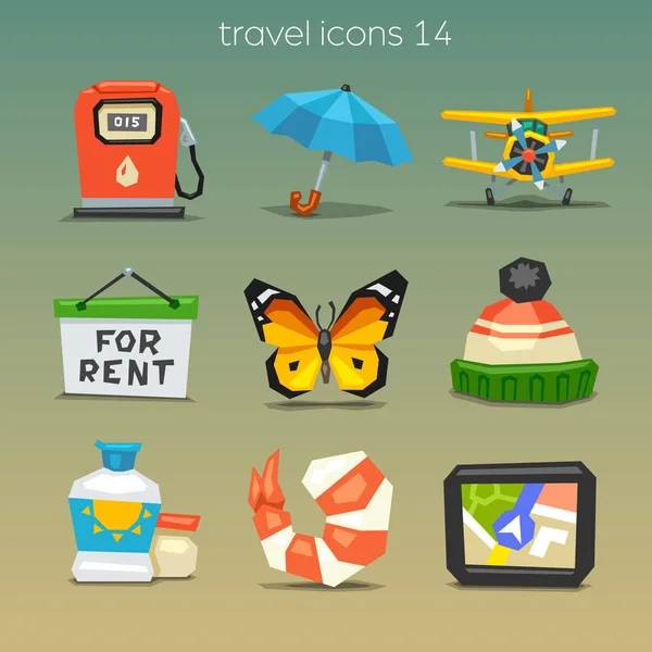 Set Cartoon Style Travel Icons — Stock Vector