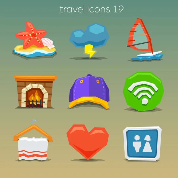 Set Cartoon Style Travel Icons — Stock Vector