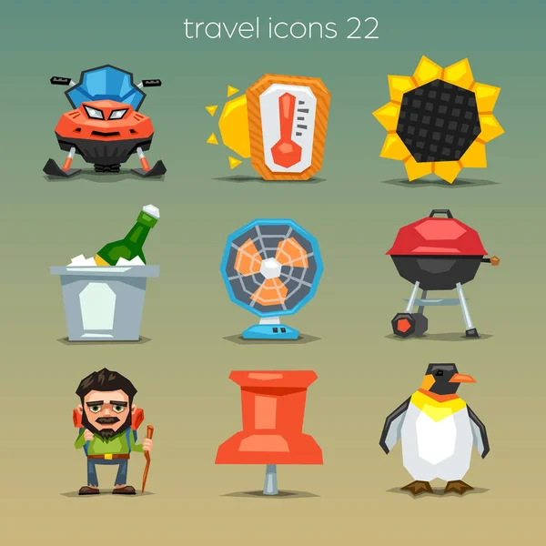 Set Cartoon Style Travel Icons — Stock Vector