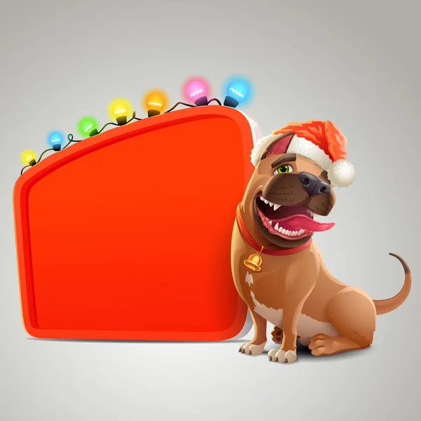 Santa Σκύλο Κόκκινο Καπέλο Γκρίζο Φόντο — Διανυσματικό Αρχείο