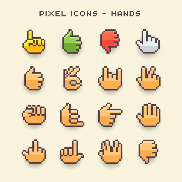 Pixel Icons Hands Set Elements Stock Vector