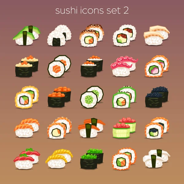 Ícones Engraçados Sushi Definidos Fundo Marrom Gráficos Vetores