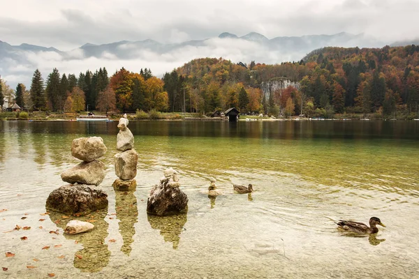 Schöne Herbstlandschaft mit bunten Blättern und Fluss — Stockfoto