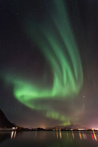 Amazonaslandschaft Mit Nordlichtern Hintergrund Auf Den Lofoten Norwegen — Stockfoto