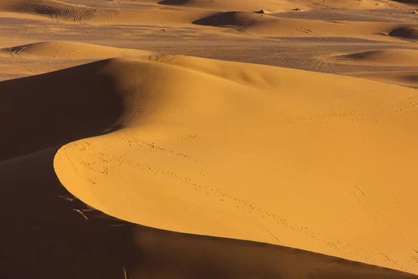 Sahara Çöl Güzel Çizgiler Renkler Ile Güneş Doğarken Merzouga Fas — Stok fotoğraf