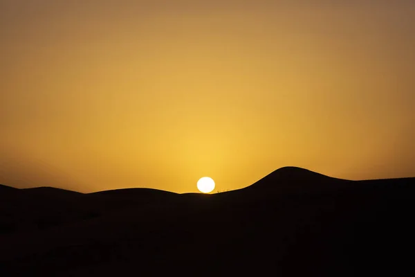 Ανατολή Ηλίου Στην Έρημο Σαχάρα Όμορφη Καμπύλες Των Αμμόλοφων — Φωτογραφία Αρχείου