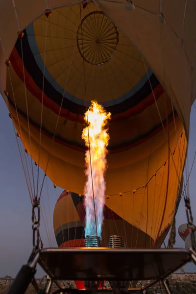 Flame in balloons. Flying with balloons over Cappadocia valleys, Turkey