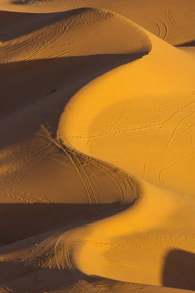 Öknen Sahara Med Vackra Linjer Och Färger Vid Soluppgången Merzouga — Stockfoto