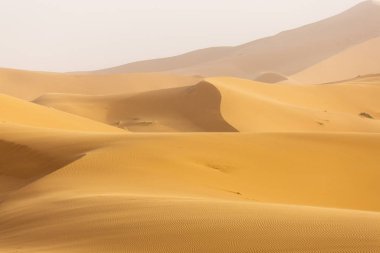 Gün doğumunda güzel çizgiler ve renklerle Çöl Sahra. Merzou