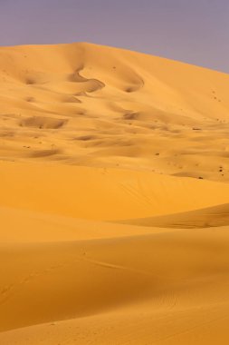 Gün doğumunda güzel çizgiler ve renklerle Çöl Sahra. Merzou