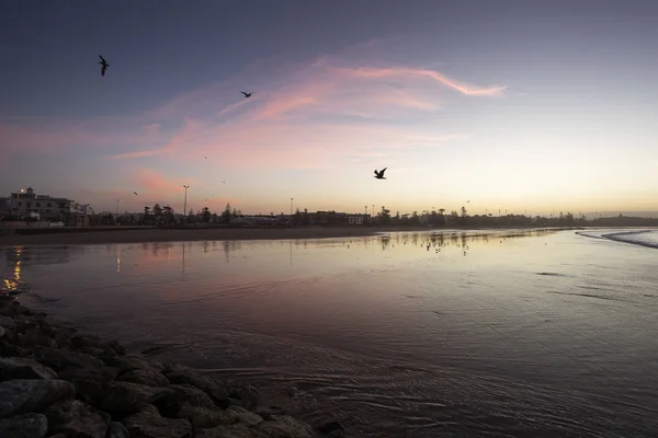 Sightseeing of Morocco. Beautiful sunset in Essaouira port. — Stock Photo, Image