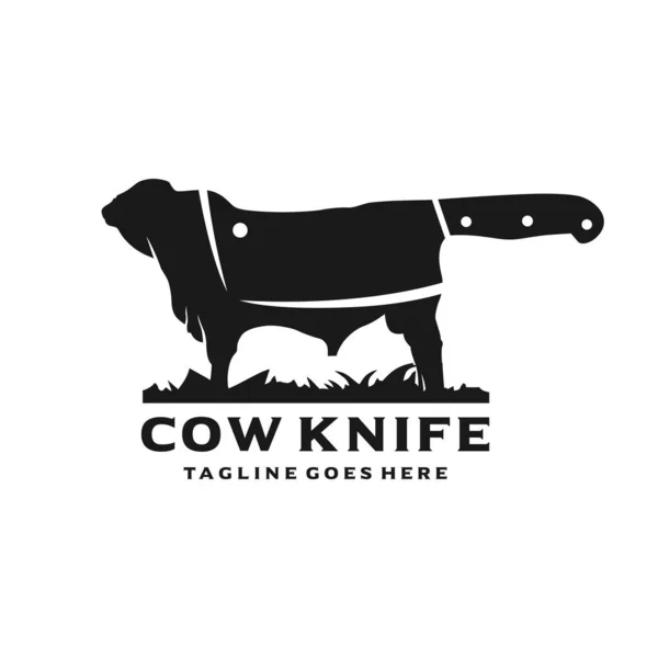 Logotipo y cuchillo de granja de ganado angus — Vector de stock