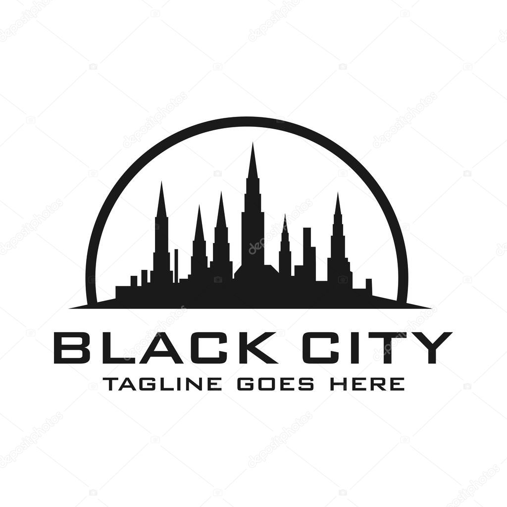 Silhouette logo views of city buildings