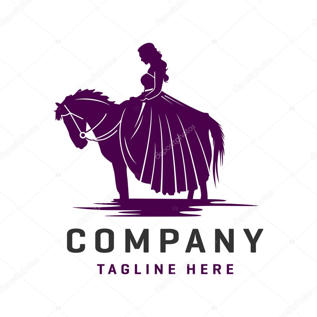 Princess horse riding logo design template
