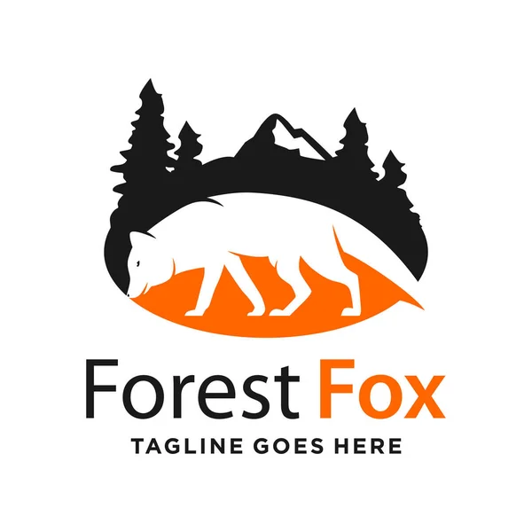 Bosque y zorro de montaña logotipo plantilla de diseño — Vector de stock