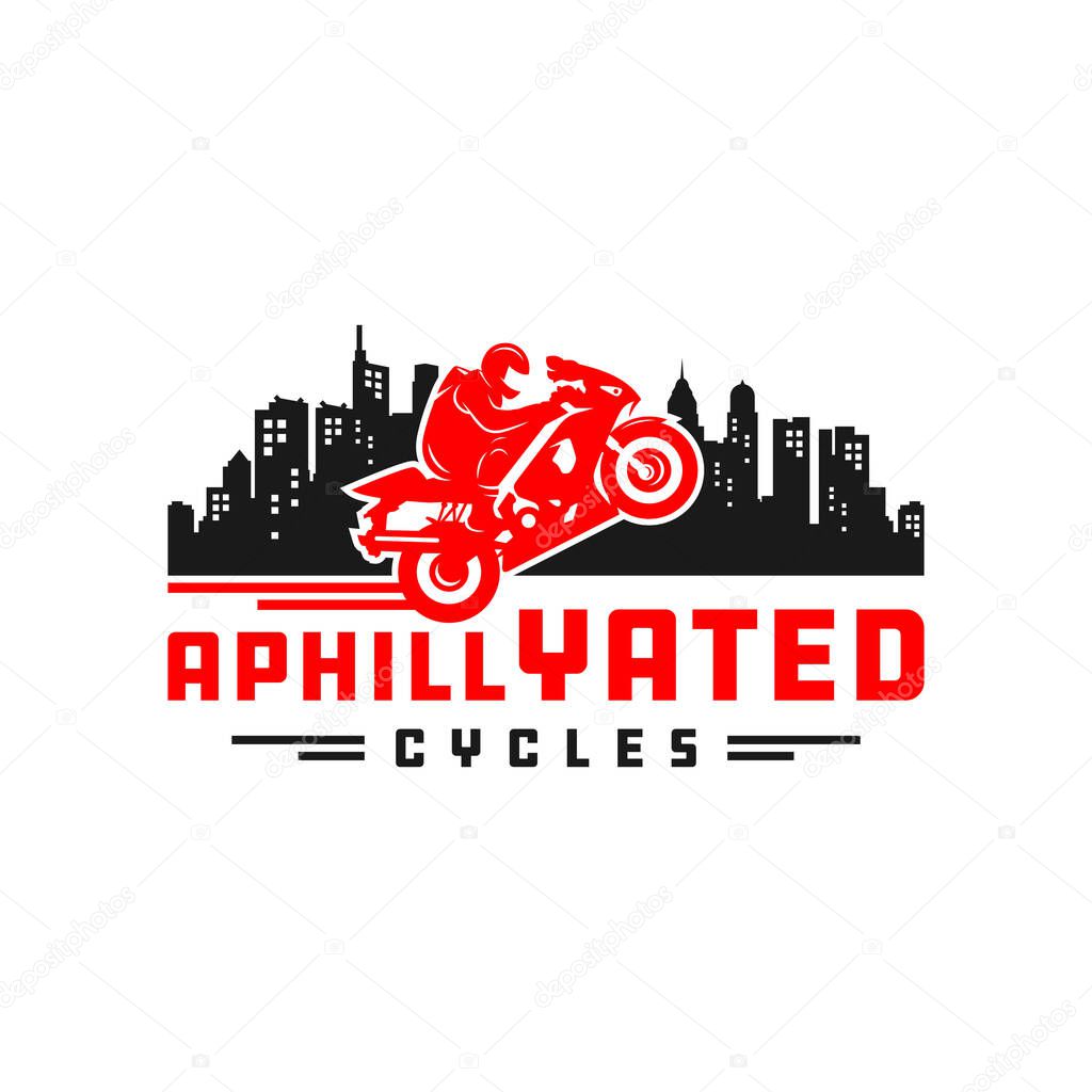 Sport motorcycle logo design in the city