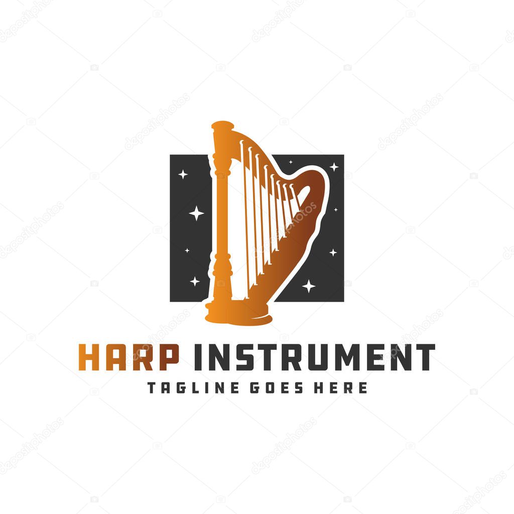 Harp musical instrument logo design