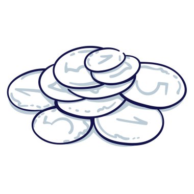 Arka planda düz stil üzerinde izole paralar. Elle çizilmiş doodle karikatür vektör çizim.