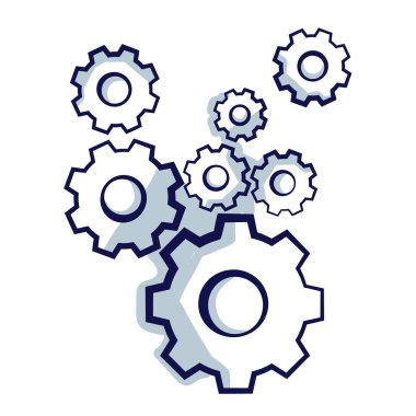 Dişli tekerlekleri fikir veya çözüm simgeleyen. Elle çizilmiş vektör beyaz illüstrasyon izole. 