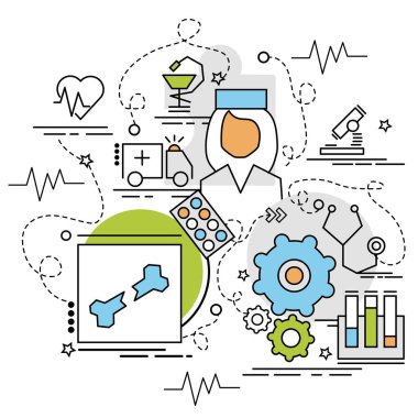 Düz renkli tasarım konsepti için tanılama. Infographic yaratıcı ürünler yapma fikri. Şablon Web sitesi afiş, el ilanı ve poster.