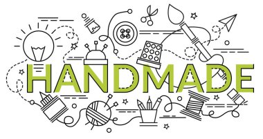 Düz renkli tasarım konsepti için el yapımı. Infographic yaratıcı ürünler yapma fikri. Şablon Web sitesi afiş, el ilanı ve poster.