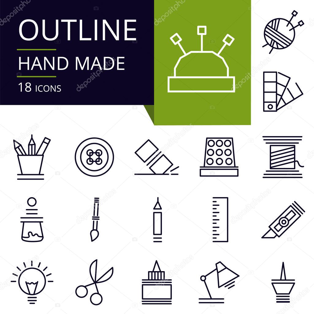Set of outline icons of Handmade.Modern icons for website, mobile, app design and print.