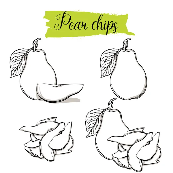 Esboço Desenhado Mão Estilo Pear Set Único Frutas Grupo Batatas —  Vetores de Stock