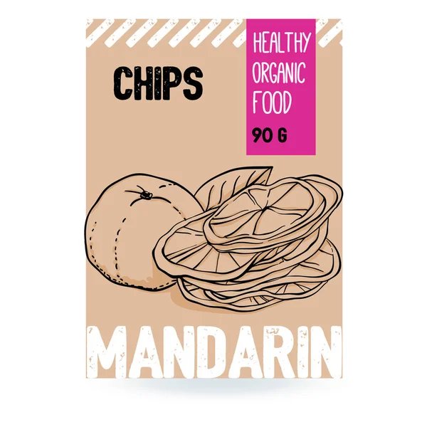 Mooie Vector Hand Getekend Mandarijn Biologische Fruit Chips Sjabloon Elementen — Stockvector