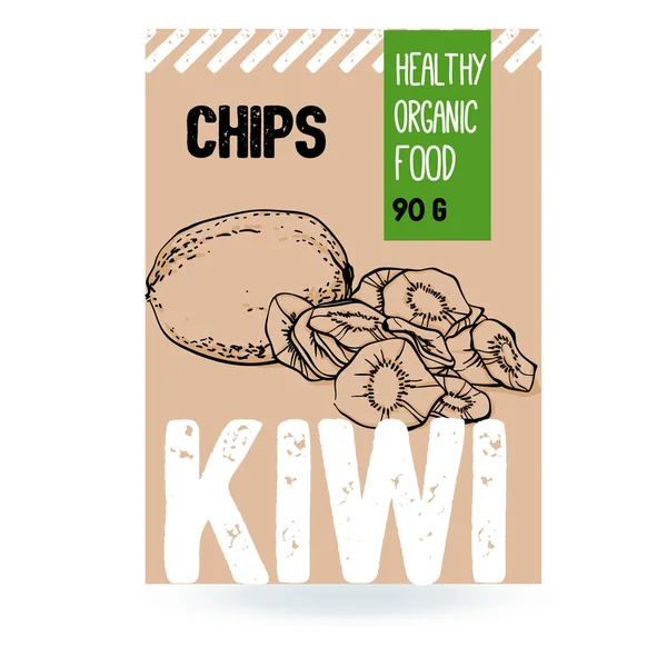 Mooie Vector Hand Getekend Kiwi Biologische Fruit Chips Sjabloon Elementen — Stockvector
