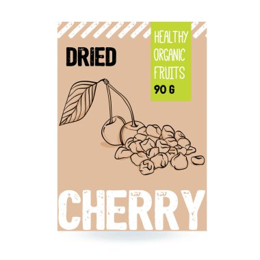 Güzel vektör el çekilmiş kiraz organik berry, kiraz kurutulmuş. Ambalaj tasarımı için şablon öğeleri koleksiyonu. Beyaz arka plan üzerinde izole Modern resimler