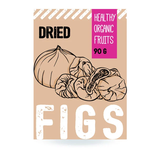 Mooie Vector Hand Getekende Fig Organische Vijgen Gedroogd Sjabloon Elementen — Stockvector