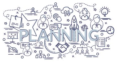 Düz renkli tasarım konsepti için planlama. Infographic yaratıcı ürünler yapma fikri