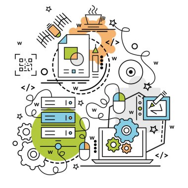 Düz renkli tasarım konsepti için Digitilization. Infographic yaratıcı ürünler yapma fikri. Şablon Web sitesi afiş, el ilanı ve poster