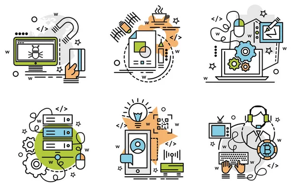 Set Outline Icons Digitilization Colorful Icons Website Mobile App Design — Stock Vector