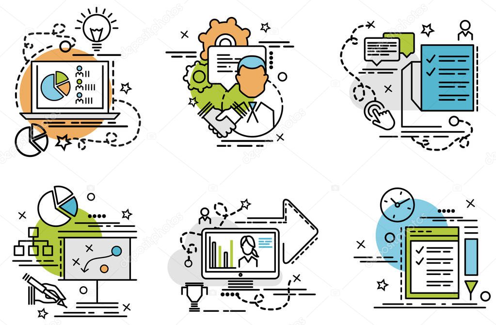 Set of outline icons of Assessment.Colorful icons for website, mobile, app design and print