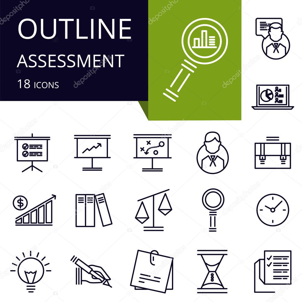 Set of outline icons of Assessment.Modern icons for website, mobile, app design and print