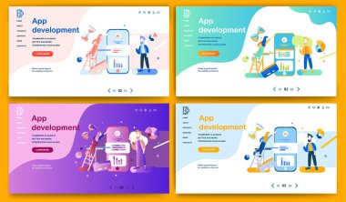 İniş sayfası, web sitesi veya Uygulama Geliştirme başlıklı afiş için şablon. Dijital el ilanı da basılı reklam olabilir. Vektör illüstrasyonu. 