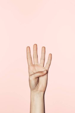 cropped shot of woman counting from one to four by hand isolated on pink background clipart