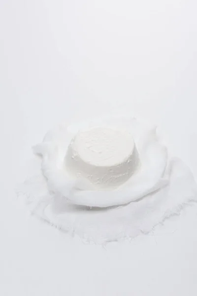 Creamy Cottage Cheese Cheesecloth White Surface — Free Stock Photo