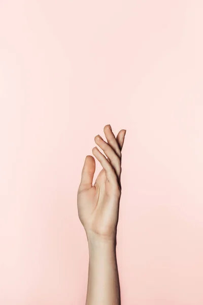 Cropped Shot Woman Gesturing Hand Isolated Pink Background — Stock Photo, Image