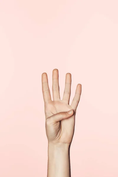 Cropped Shot Woman Counting One Four Hand Isolated Pink Background — Stock Photo, Image